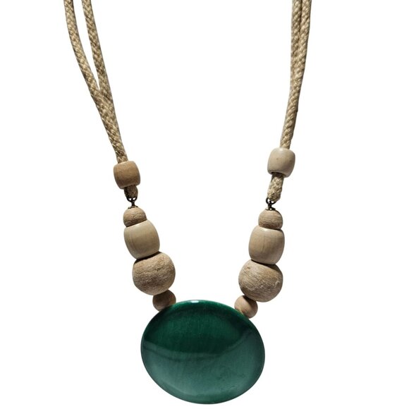 Bohemian Style Wood Green Stone Beaded Chunky Necklace Statement Jewelry Women - Picture 1 of 6